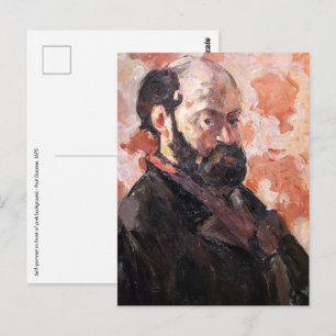 Postal Paul Cezanne - autorretrato de fondo rosa
