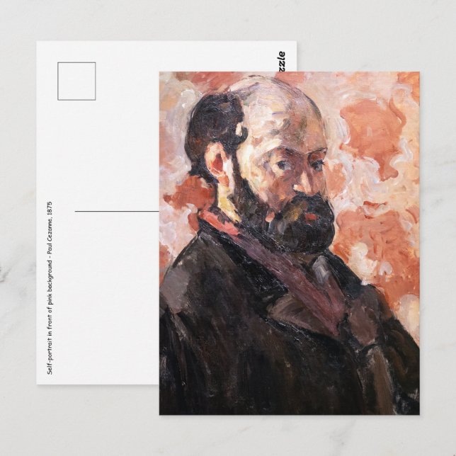 Postal Paul Cezanne - autorretrato de fondo rosa (Anverso / Reverso)