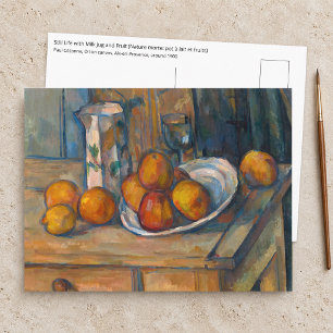 Postal Paul Cezanne - Bodegón con jarra de leche y frutas