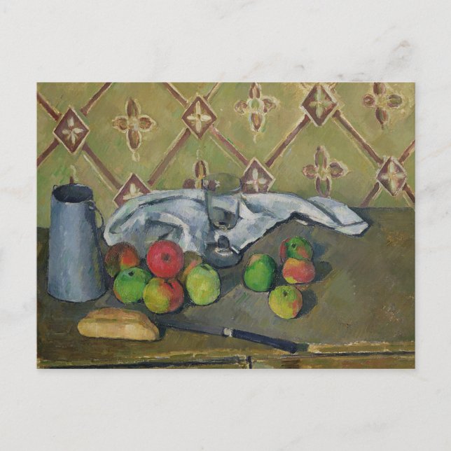 Postal Paul Cezanne | Frutas, Serviette y Leche Jug, c.18 (Anverso)