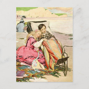 Postal Paul Dombey y Florencia en la playa de Brighton