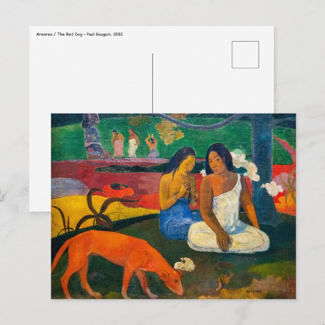 Postal Paul Gauguin - Arearea / El Perro Rojo (Anverso / Reverso)