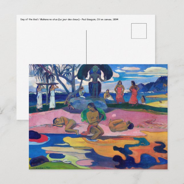 Postal Paul Gauguin - Día del Dios / Mahana no atua (Anverso / Reverso)