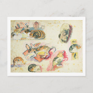 Postal Paul Gauguin Estudio de los gatos y la cabeza (p
