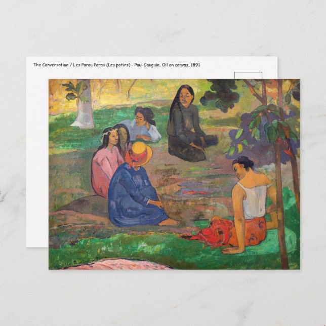 Postal Paul Gauguin - La conversación / Les Parau Parau (Anverso / Reverso)