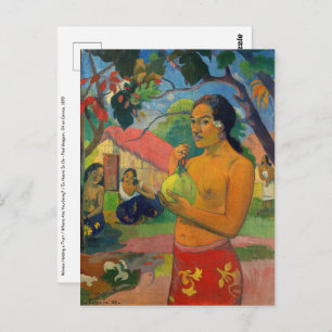 Postal Paul Gauguin - Mujer sosteniendo un fruto