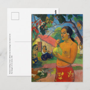 Postal Paul Gauguin - Mujer sosteniendo una fruta