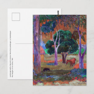 Postal Paul Gauguin - Paisaje con un cerdo y un caballo