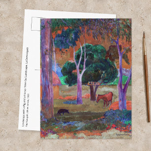 Postal Paul Gauguin - Paisaje con un Cerdo y un Caballo