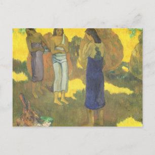 Postal Paul Gauguin   Tres mujeres tahitianas contra un g