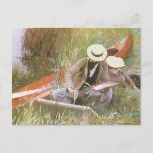 Postal Paul Helleu dibujando con su esposa por JS Sargent