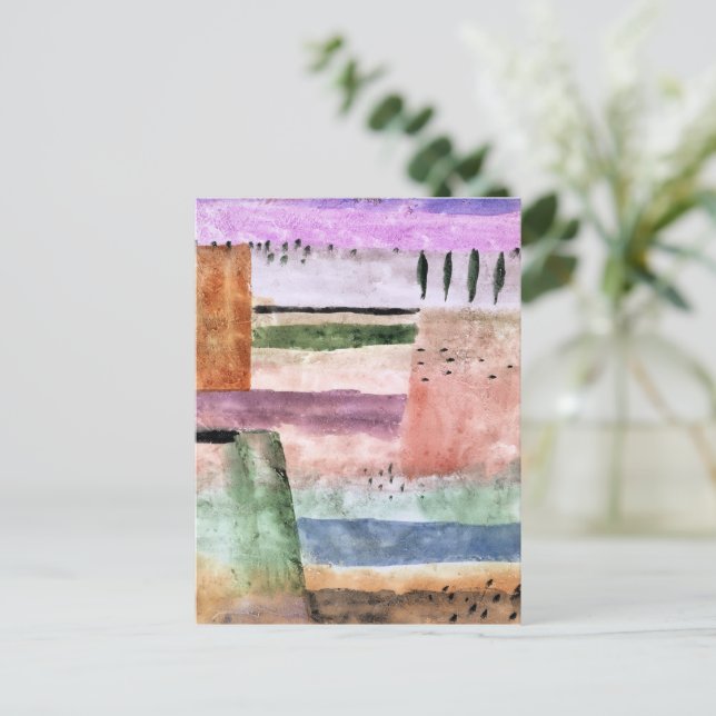 Postal Paul Klee, paisaje con álamos, (Anverso de pie)
