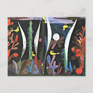 Postal Paul Klee: pintura Paisaje con pájaros amarillos