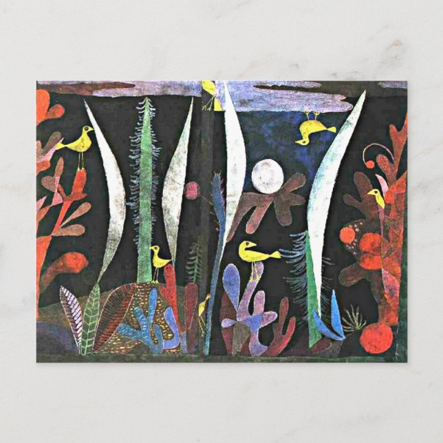 Postal Paul Klee: pintura Paisaje con pájaros amarillos (Anverso)