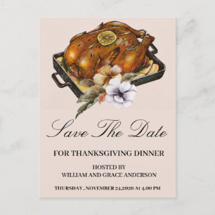 Postal Pavo Asado Floral Save the Date Día de Acción de G