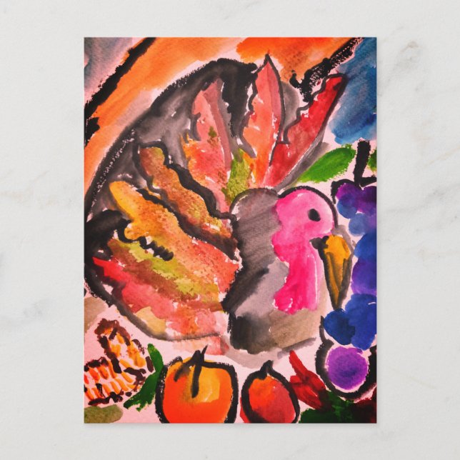Postal Pavo de acción de gracias alegría (Anverso)