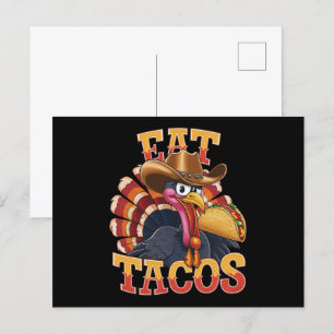 Postal Pavo de Acción de Gracias Come Tacos  Mexicano Div