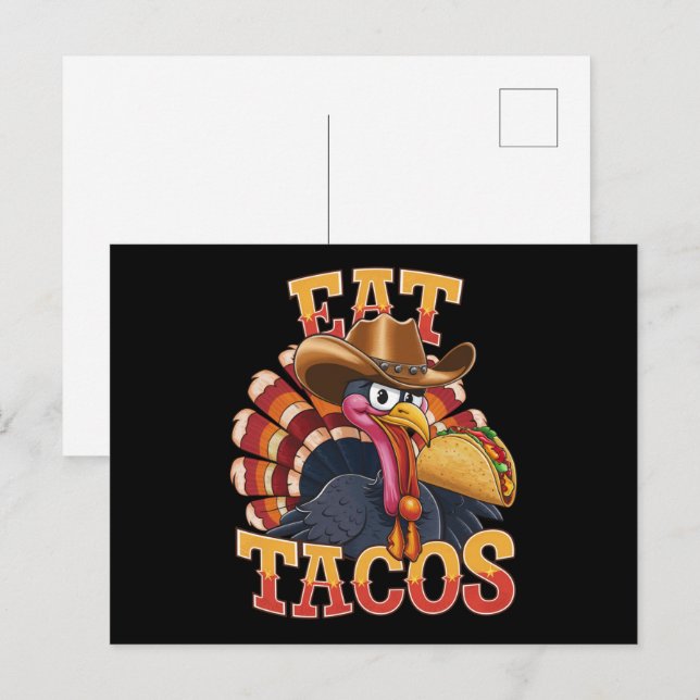 Postal Pavo de Acción de Gracias Come Tacos  Mexicano Div (Anverso / Reverso)