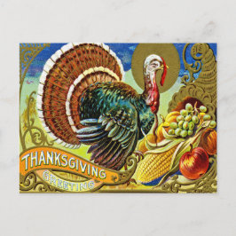 Postal Pavo de Acción de Gracias con frutas de otoño, vin