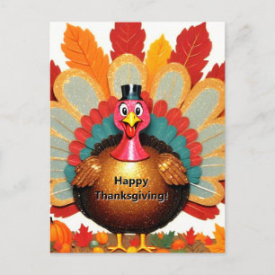 Postal Pavo de Acción de Gracias lindo y feliz