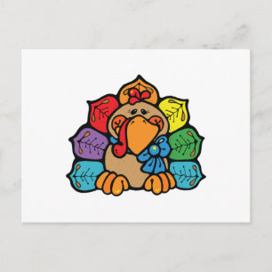Postal pavo de dibujos animados colorido y lindo