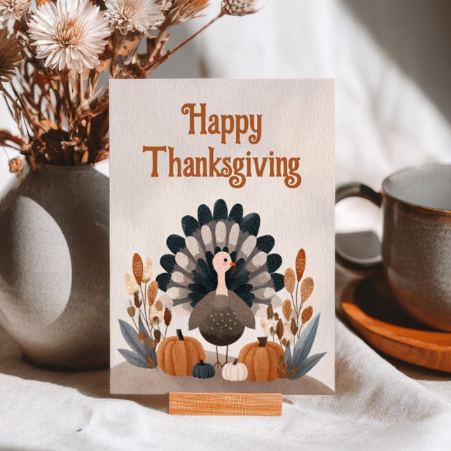 Postal Pavo de dibujos animados lindos follaje de otoño D (Subido por el creador)