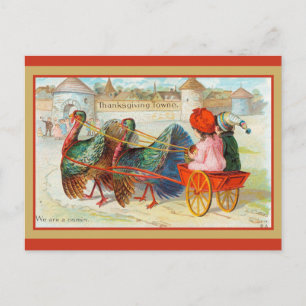 Postal Pavo de Pueblo de Acción de Gracias Vintage Lindo