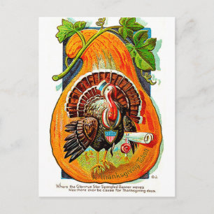 Postal Pavo dentro de calabaza naranja, Día de Acción de 
