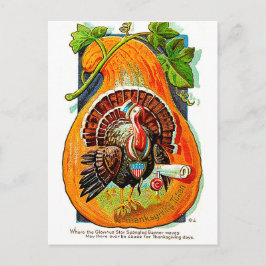 Postal Pavo dentro de calabaza naranja, Día de Acción de 