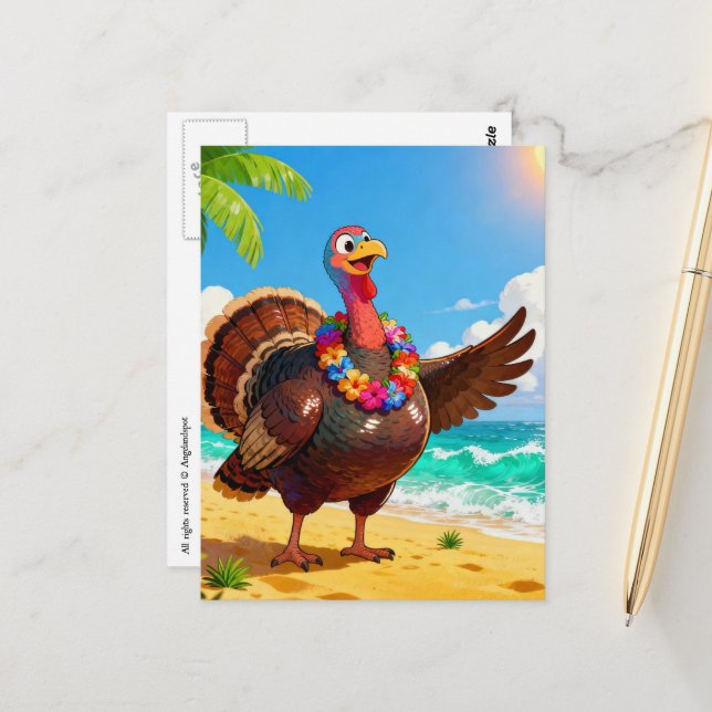 Postal Pavo en vacaciones en la playa (Anverso/Reverso In Situ)