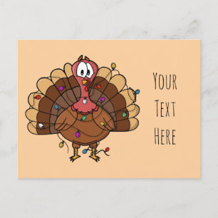 Postal Pavo festivo personalizado con luces de cuerda