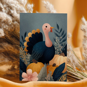Postal Pavo lindo con cosecha de otoño Feliz Día de Acció