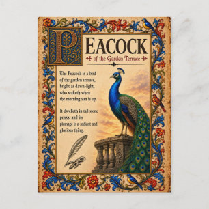 Postal Pavo real, Arte de Bestiario Medieval