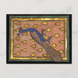 Postal Pavo real del bestiario medieval c. 1270
