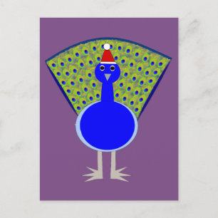 Postal Pavo real divertido de Navidad