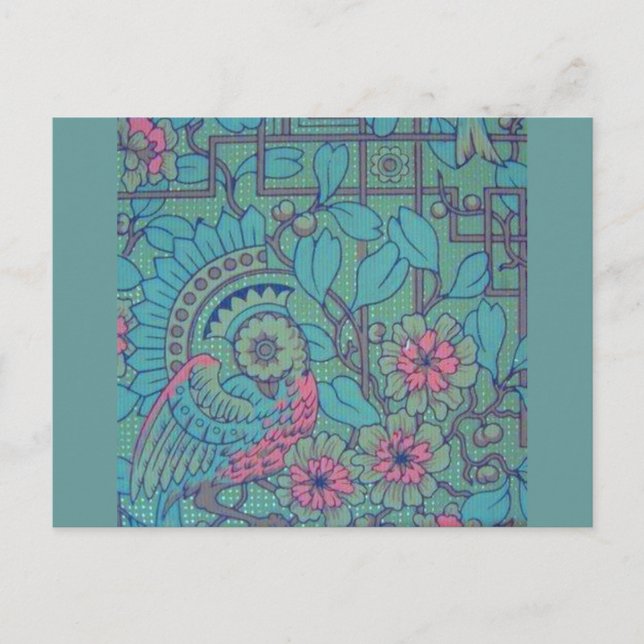 Postal Pavo Real Floral Retro (Anverso)