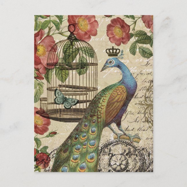 Postal pavo real francés vintage moderno (Anverso)
