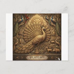 Postal Pavo Real Hermoso con Fondo Floral Elegante D