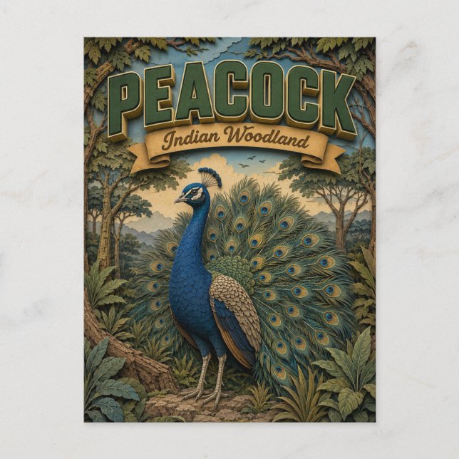 Postal Pavo real Indian Woodland POPCUT (Anverso)