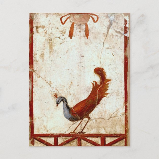 Postal Pavo real sobre pintura antigua romana fresca (Anverso)