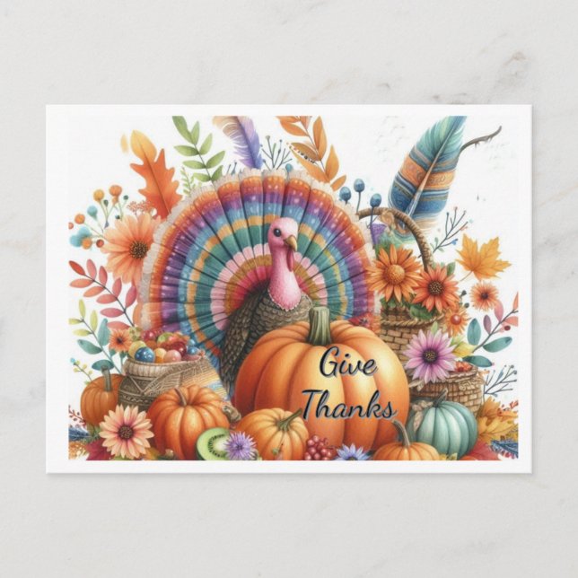 Postal Pavo Tom Turquía de Acción de Gracias Boho (Anverso)