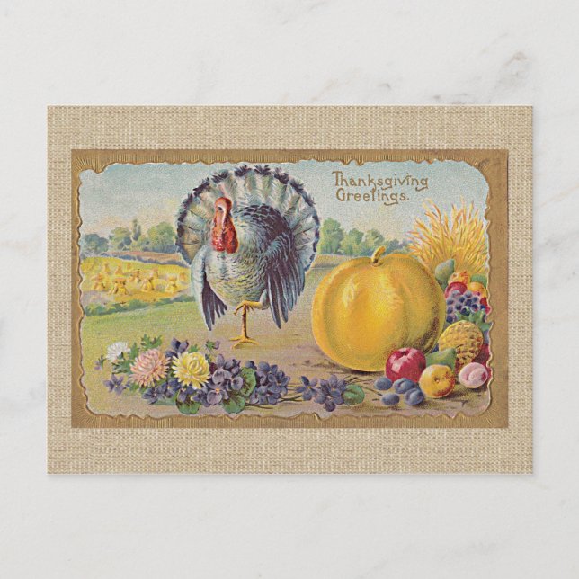 Postal pavo vintage y saludo (Anverso)