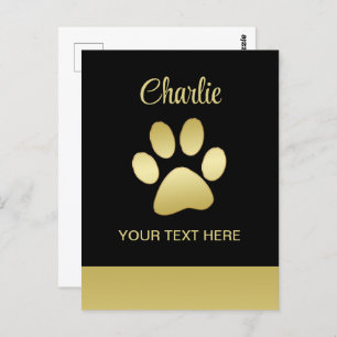 Postal Paw dorada de perro brillante sobre fondo negro