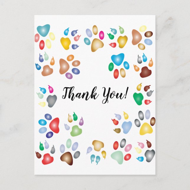 Postal Pawprints de color Pastel Gracias (Anverso)