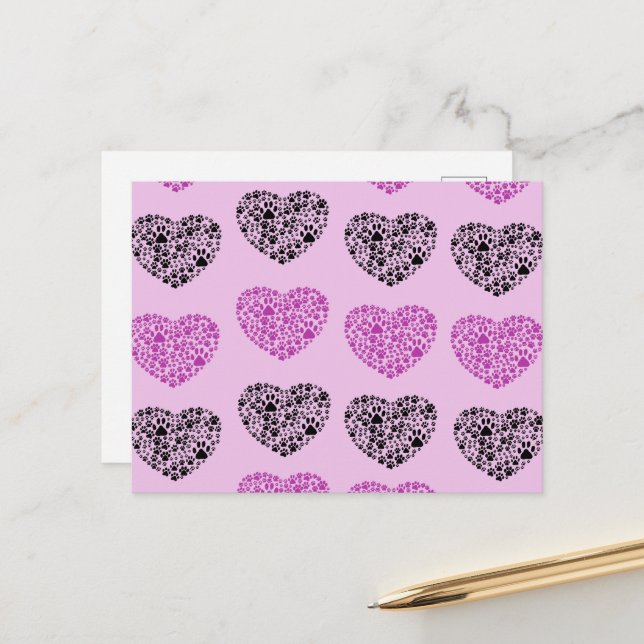 Postal Paws de perro, senderos, huellas de pata, corazón  (Anverso/Reverso In Situ)