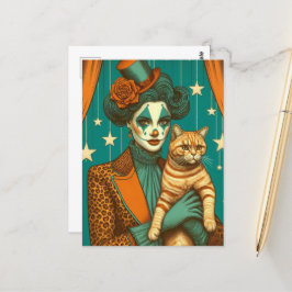 Postal Payaso circo y un Ginger Kitty