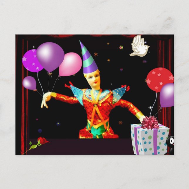 Postal payaso de cumpleaños feliz1 (Anverso)