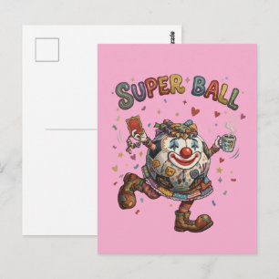 Postal Payaso de Super Balón Personaje Divertido de Fútb