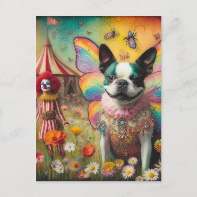Postal Payaso del circo de los granos de Boston Terrier (Anverso)