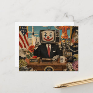 Postal Payaso en el escritorio Collage Surrealista